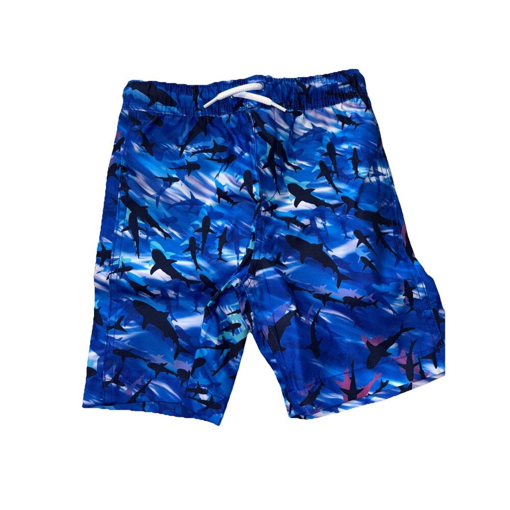 Lands‎ End Xs 4-5 Cool Sharks Swim Trunks Blue & Black NWT